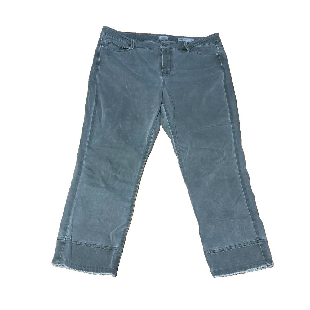 J. Jill Denim Authentic Fit Cropped Olive Green Raw Hem Jeans Size 12
